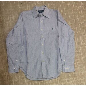 Vintage Polo Ralph Lauren Shirt Men's 15 34/35 Blue Graph Check Andrew Fit 90s